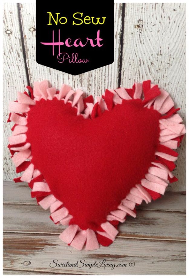 DIY Valentines Day Gifts for Her - No Sew Heart Pillow - Cool and Easy Things To Make for Your Wife, Girlfriend, Fiance - Creative and Cheap Do It Yourself Projects to Give Your Girl - Ladies Love These Ideas for Bath, Yard, Home and Kitchen, Outdoors - Make, Don't Buy Your Valentine 