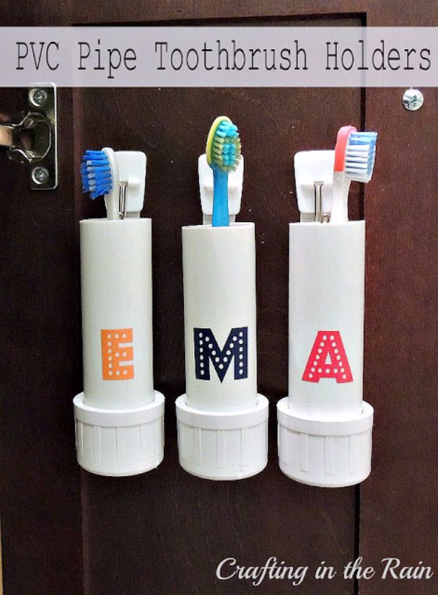 DIY Bathroom Storage Ideas - PVC Pipe Toothbrush Holders - Best Solutions for Under Sink Organization, Countertop Jars and Boxes, Counter Caddy With Mason Jars, Over Toilet Ideas and Shelves, Easy Tips and Tricks for Small Spaces To Organize Bath Products #storageideas #diybathroom #bathroomdecor