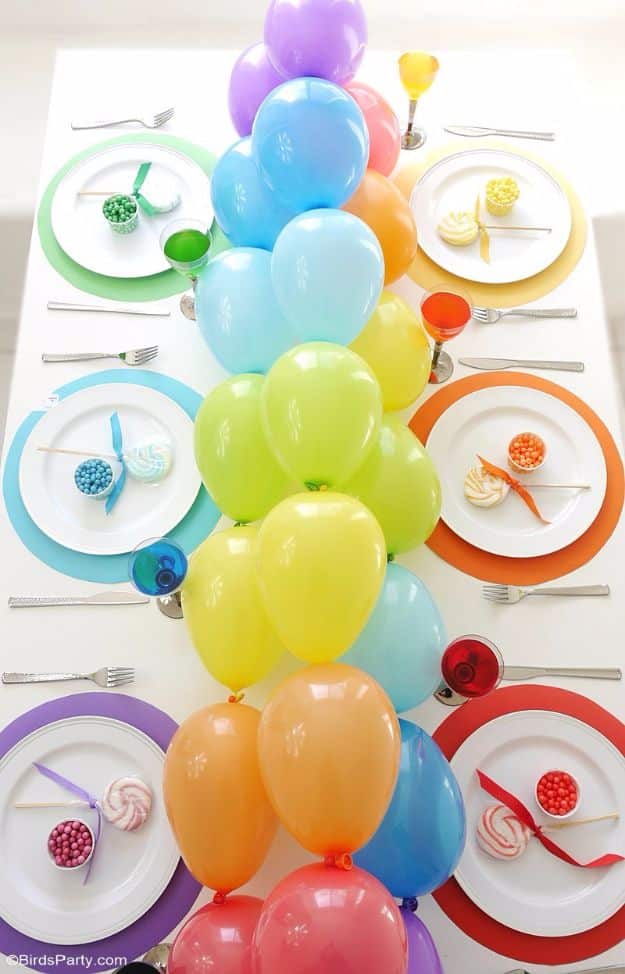 Balloon Crafts - Rainbow Tablescape & DIY Balloon Garland - Fun Balloon Craft Ideas, Wall Art Projects and Cute Ballon Decor - DIY Balloon Ideas for Toddlers, Preschool Kids, Teens and Adults - Cheap Crafts Made With Balloons - Pumpkins, Bowls, Marshmallow Shooters, Balls, Glow Stick, Hot Air, Stress Ball #crafts #parties #partydecor