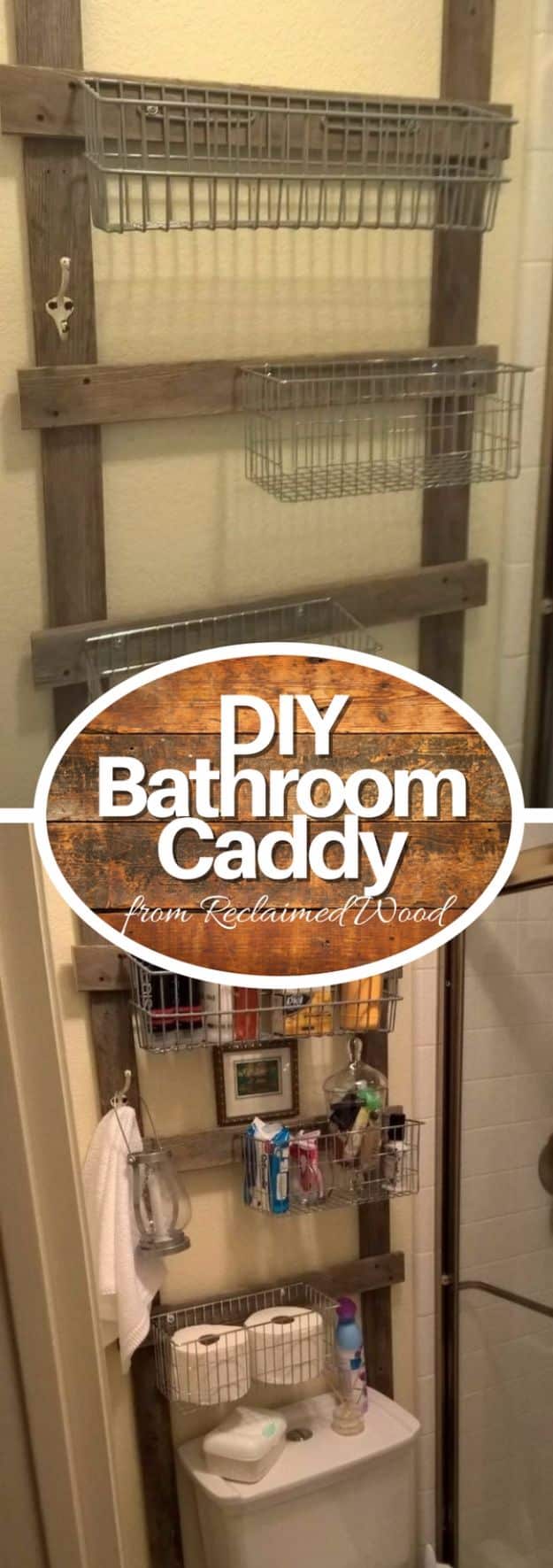 DIY Bathroom Storage Ideas - Reclaimed Bathroom Caddy - Best Solutions for Under Sink Organization, Countertop Jars and Boxes, Counter Caddy With Mason Jars, Over Toilet Ideas and Shelves, Easy Tips and Tricks for Small Spaces To Organize Bath Products #storageideas #diybathroom #bathroomdecor