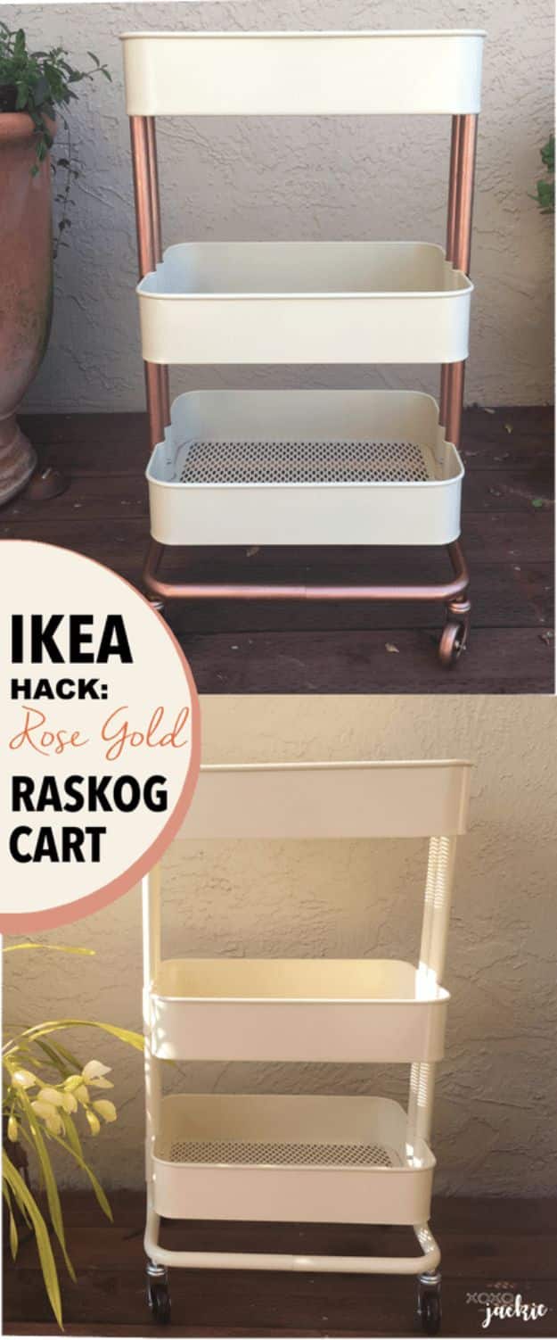 IKEA Hacks For The Bedroom - Rose Gold Raskog Cart - Best IKEA Furniture Hack Ideas for Bed, Storage, Nightstand, Closet System and Storage, Dresser, Vanity, Wall Art and Kids Rooms - Easy and Cheap DIY Projects for Affordable Room and Home Decor #ikeahacks #diydecor #bedroomdecor