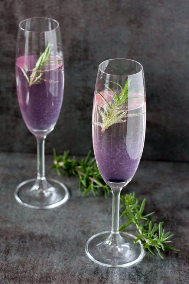 Best Drink Recipes for New Years Eve - Rosemary 75 Champagne Cocktail - Creative Cocktails, Drinks, Champagne Toasts, and Punch Mixes for A New Year's Eve Party - Ideas for Serving, Glasses, Fun Ideas for Shots and Cocktails - Easy Vodka Recipes, Non Alcoholic, Whisky Rum and Party Punches #newyearseve