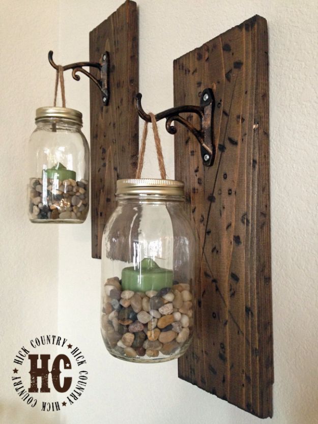 Best DIY Home Decor Crafts - Rustic DIY Mason Jar Wall Lanterns - Easy Craft Ideas To Make From Dollar Store Items - Cheap Wall Art, Easy Do It Yourself Gifts, Modern Wall Art On A Budget, Tabletop and Centerpiece Tutorials - Cool But Affordable Room and Home Decor With Step by Step Tutorials #diyhomedecor