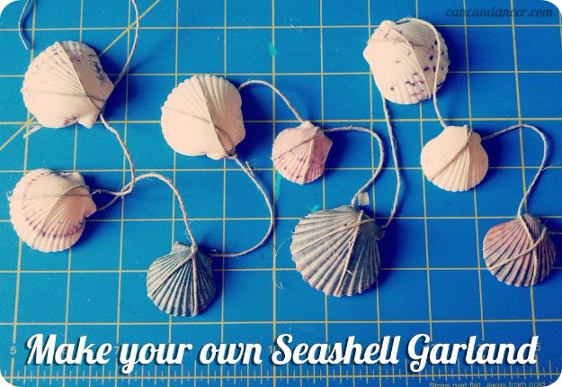 DIY Ideas With Sea Shells - Seashell Garland - Best Cute Sea Shell Crafts for Adults and Kids - Easy Beach House Decor Ideas With Sand and Large Shell Art - Wall Decor and Home, Bedroom and Bath - Cheap DIY Projects Make Awesome Homemade Gifts http://diyjoy.com/diy-ideas-sea-shells