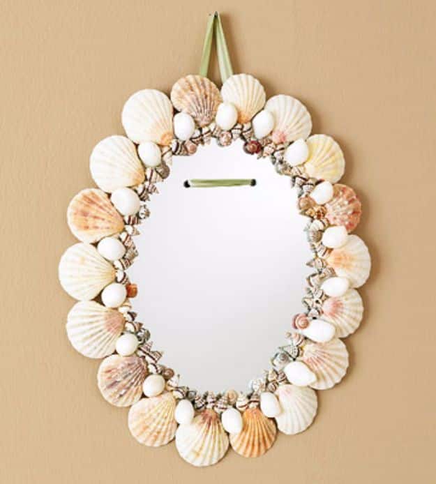 DIY Ideas With Sea Shells - Seashell Mirror - Best Cute Sea Shell Crafts for Adults and Kids - Easy Beach House Decor Ideas With Sand and Large Shell Art - Wall Decor and Home, Bedroom and Bath - Cheap DIY Projects Make Awesome Homemade Gifts http://diyjoy.com/diy-ideas-sea-shells