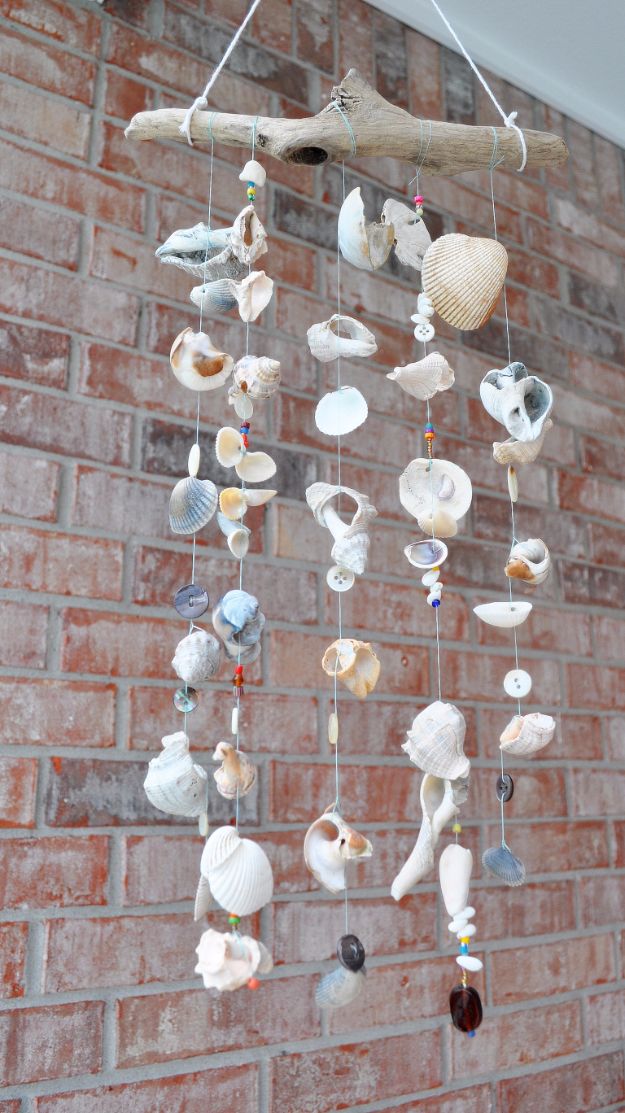 DIY Ideas With Sea Shells - Seashell Windchimes - Best Cute Sea Shell Crafts for Adults and Kids - Easy Beach House Decor Ideas With Sand and Large Shell Art - Wall Decor and Home, Bedroom and Bath - Cheap DIY Projects Make Awesome Homemade Gifts http://diyjoy.com/diy-ideas-sea-shells