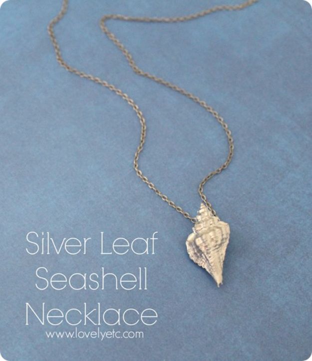 DIY Ideas With Sea Shells - Silver Leaf Seashell Necklace - Best Cute Sea Shell Crafts for Adults and Kids - Easy Beach House Decor Ideas With Sand and Large Shell Art - Wall Decor and Home, Bedroom and Bath - Cheap DIY Projects Make Awesome Homemade Gifts http://diyjoy.com/diy-ideas-sea-shells