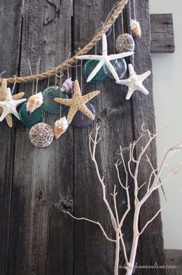DIY Ideas With Sea Shells - Simple Beach Garland - Best Cute Sea Shell Crafts for Adults and Kids - Easy Beach House Decor Ideas With Sand and Large Shell Art - Wall Decor and Home, Bedroom and Bath - Cheap DIY Projects Make Awesome Homemade Gifts http://diyjoy.com/diy-ideas-sea-shells