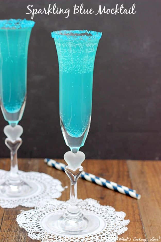 Best Drink Recipes for New Years Eve - Sparkling Blue Mocktail - Creative Cocktails, Drinks, Champagne Toasts, and Punch Mixes for A New Year's Eve Party - Ideas for Serving, Glasses, Fun Ideas for Shots and Cocktails - Easy Vodka Recipes, Non Alcoholic, Whisky Rum and Party Punches #newyearseve