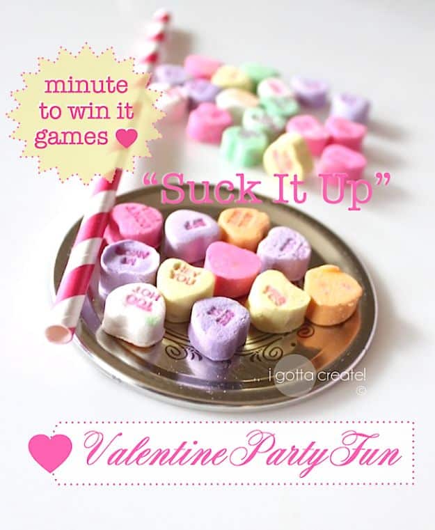 Cool Games To Make for Valentines Day - Suck it Up Valentine Minute to Win It Game - Cheap and Easy Crafts For Valentine Parties - Ideas for Kids and Adults to Play Bingo, Matching, Free Printables and Cute Game Projects With Hearts, Red and Pink Art Ideas - Adorable Fun for The Holiday Celebrations #valentine #valentinesday