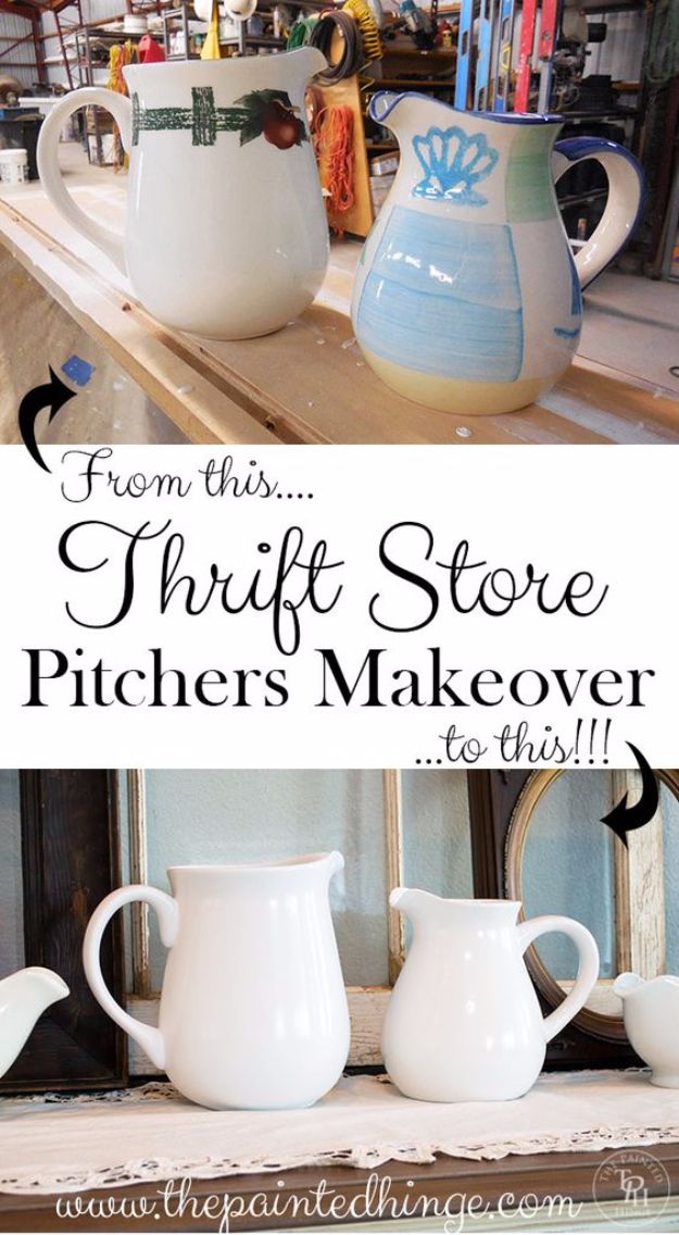 Best DIY Home Decor Crafts - Thrift Store Pitchers Makeover - Easy Craft Ideas To Make From Dollar Store Items - Cheap Wall Art, Easy Do It Yourself Gifts, Modern Wall Art On A Budget, Tabletop and Centerpiece Tutorials - Cool But Affordable Room and Home Decor With Step by Step Tutorials #diyhomedecor