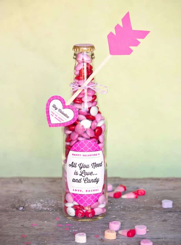 DIY Valentines Day Gifts for Him - Valentine Candy Bottles - Cool and Easy Things To Make for Your Husband, Boyfriend, Fiance - Creative and Cheap Do It Yourself Projects to Give Your Man - Ideas Guys Love These Ideas for Car, Yard, Home and Garage - Make, Don't Buy Your Valentine 