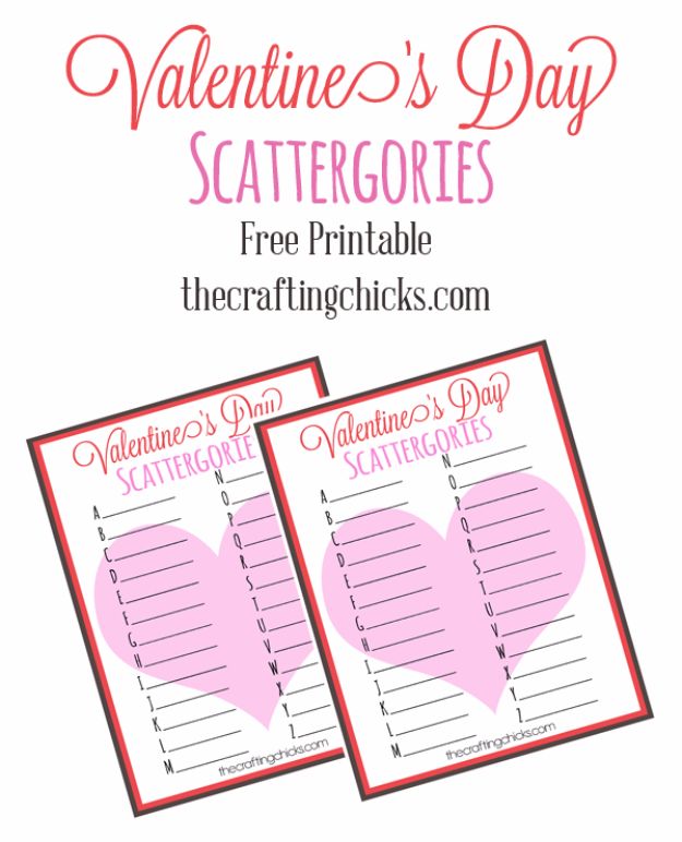 Cool Games To Make for Valentines Day - Valentine’s Day Scattergories - Cheap and Easy Crafts For Valentine Parties - Ideas for Kids and Adults to Play Bingo, Matching, Free Printables and Cute Game Projects With Hearts, Red and Pink Art Ideas - Adorable Fun for The Holiday Celebrations #valentine #valentinesday