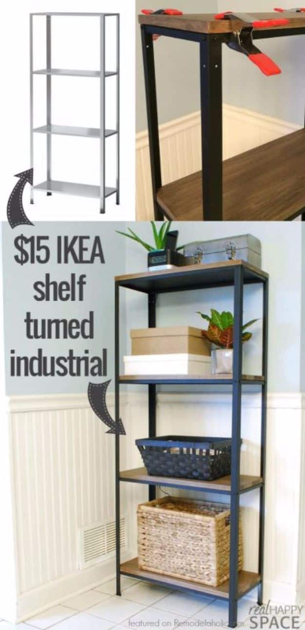 IKEA Hacks For The Bedroom - Wood And Metal IKEA Hack Industrial Shelf - Best IKEA Furniture Hack Ideas for Bed, Storage, Nightstand, Closet System and Storage, Dresser, Vanity, Wall Art and Kids Rooms - Easy and Cheap DIY Projects for Affordable Room and Home Decor #ikeahacks #diydecor #bedroomdecor