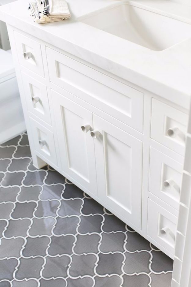 DIY Tile Ideas - Arabesque Ombre Grey Floor Tiles - Creative Crafts for Bathroom, Kitchen, Living Room, and Fireplace - Awesome Shower and Bathtub Ideas - Fun and Easy Home Decor Projects - How To Make Rustic Entryway Art #homeimprovement #diy