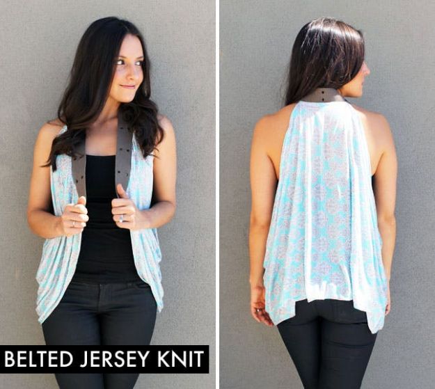 DIY Fashion for Spring - Belted Jersey Knit - Easy Homemade Clothing Tutorials and Things To Make To Wear - Cute Patterns and Projects for Women to Make, T-Shirts, Skirts, Dresses, Shorts and Ideas for Jeans and Pants - Tops, Tanks and Tees With Free Tutorial Ideas and Instructions http://diyjoy.com/fashion-for-spring