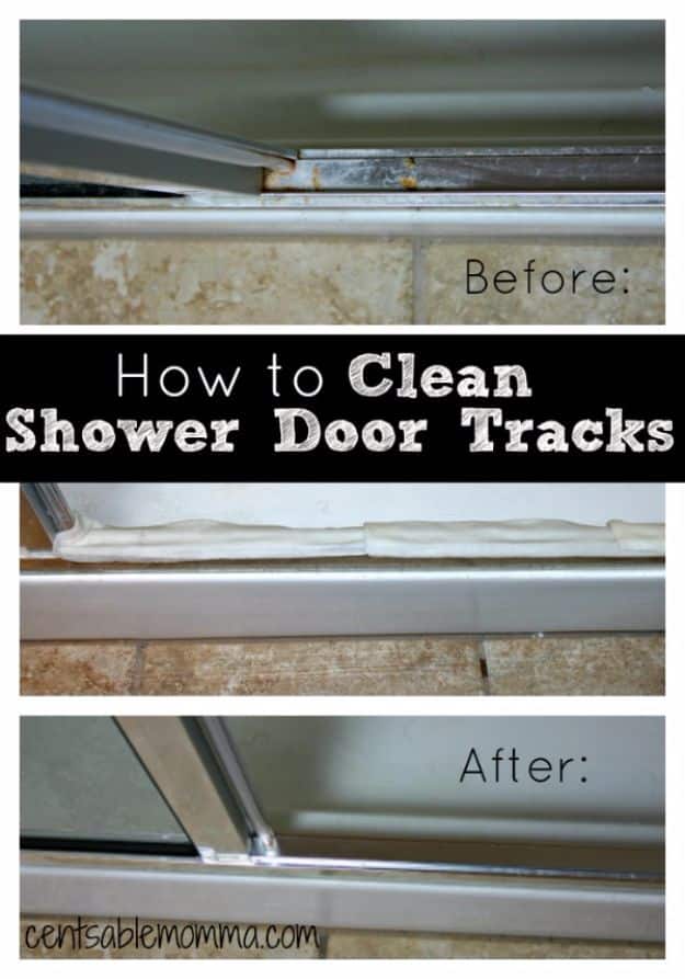 Best Spring Cleaning Ideas - Clean Your Shower Door Tracks - Easy Cleaning Tips For Home - DIY Cleaning Hacks and Product Recipes - Tips and Tricks for Cleaning the Bathroom, Kitchen, Floors and Countertops - Cheap Solutions for A Clean House #springcleaning