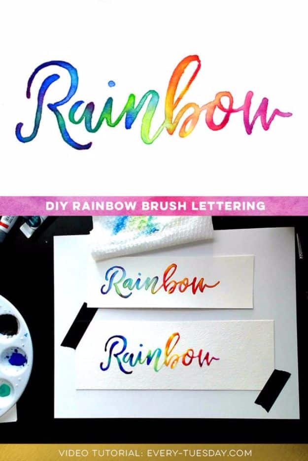 Brush Lettering Tutorials - Create Colorful Rainbow Brush Lettering - Simple and Fun Calligraphy Tutorial Videos - How To Paint the Alphabet in Calligraphy Handwriting with Pens, Watercolors, Adobe Illustrator and Sharpie 