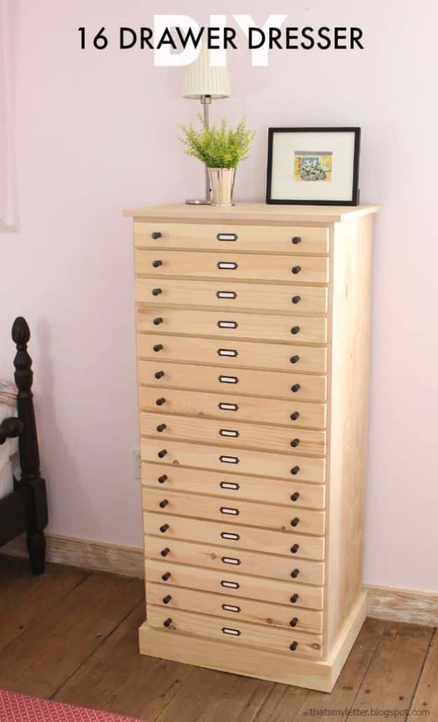 DIY Dressers - DIY 16-Drawer Dresser - Simple DIY Dresser Ideas - Easy Dresser Upgrades and Makeovers to Create Cool Bedroom Decor On A Budget- Do It Yourself Tutorials and Instructions for Decorating Cheap Furniture - Crafts for Women, Men and Teens http://diyjoy.com/diy-dresser-ideas