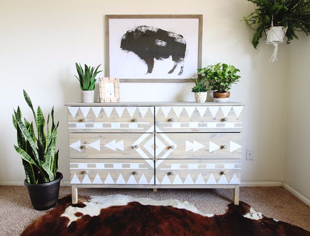 DIY Dressers - DIY Aztec Inspired Dresser - Simple DIY Dresser Ideas - Easy Dresser Upgrades and Makeovers to Create Cool Bedroom Decor On A Budget- Do It Yourself Tutorials and Instructions for Decorating Cheap Furniture - Crafts for Women, Men and Teens http://diyjoy.com/diy-dresser-ideas