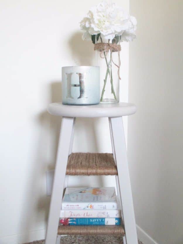 DIY Nightstands for the Bedroom - DIY Barstool Nightstand - Easy Do It Yourself Bedside Tables and Furniture Project Ideas - Thrift Store Makeovers For Your Room and Bed Side Night Stand - Storage for Books and Remotes, Cute Shabby Chic and Vintage Decor - Step by Step Tutorials and Instructions http://diyjoy.com/diy-nightstands-bedroom