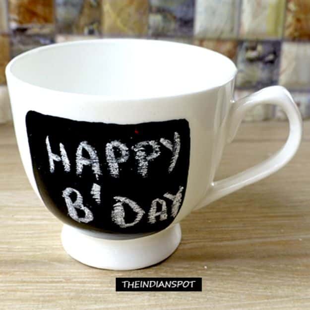 DIY Coffee Mugs - DIY Chalkboard Mugs - Easy Coffee Mug Ideas for Homemade Gifts and Crafts - Decorate Your Coffee Cups and Tumblers With These Cool Art Ideas - Glitter, Paint, Sharpie Craft, Nail Polish Water Marble and Teen Projects #diygifts #easydiy
