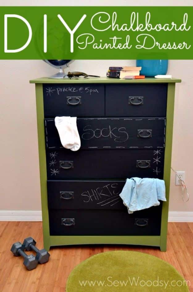 DIY Dressers - DIY Chalkboard Painted Dresser - Simple DIY Dresser Ideas - Easy Dresser Upgrades and Makeovers to Create Cool Bedroom Decor On A Budget- Do It Yourself Tutorials and Instructions for Decorating Cheap Furniture - Crafts for Women, Men and Teens http://diyjoy.com/diy-dresser-ideas