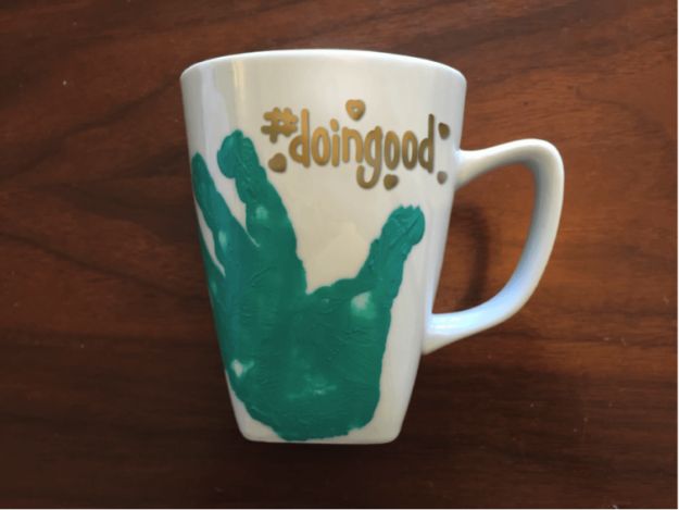 DIY Coffee Mugs - DIY Handprint Mug - Easy Coffee Mug Ideas for Homemade Gifts and Crafts - Decorate Your Coffee Cups and Tumblers With These Cool Art Ideas - Glitter, Paint, Sharpie Craft, Nail Polish Water Marble and Teen Projects #diygifts #easydiy