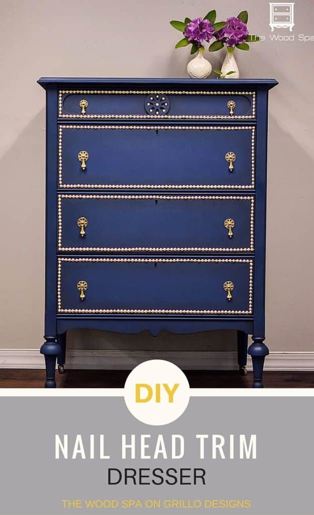 DIY Dressers - DIY Nail Head Trim Dresser - Simple DIY Dresser Ideas - Easy Dresser Upgrades and Makeovers to Create Cool Bedroom Decor On A Budget- Do It Yourself Tutorials and Instructions for Decorating Cheap Furniture - Crafts for Women, Men and Teens http://diyjoy.com/diy-dresser-ideas