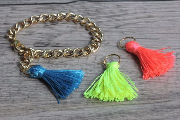 DIY Fashion for Spring - DIY Neon Tassel Bracelet - Easy Homemade Clothing Tutorials and Things To Make To Wear - Cute Patterns and Projects for Women to Make, T-Shirts, Skirts, Dresses, Shorts and Ideas for Jeans and Pants - Tops, Tanks and Tees With Free Tutorial Ideas and Instructions http://diyjoy.com/fashion-for-spring