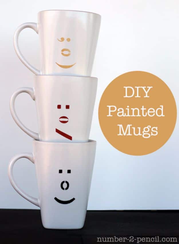 DIY Coffee Mugs - DIY Painted Ceramic Mugs with Martha Stewart Glass Paint and Stencils - Easy Coffee Mug Ideas for Homemade Gifts and Crafts - Decorate Your Coffee Cups and Tumblers With These Cool Art Ideas - Glitter, Paint, Sharpie Craft, Nail Polish Water Marble and Teen Projects #diygifts #easydiy