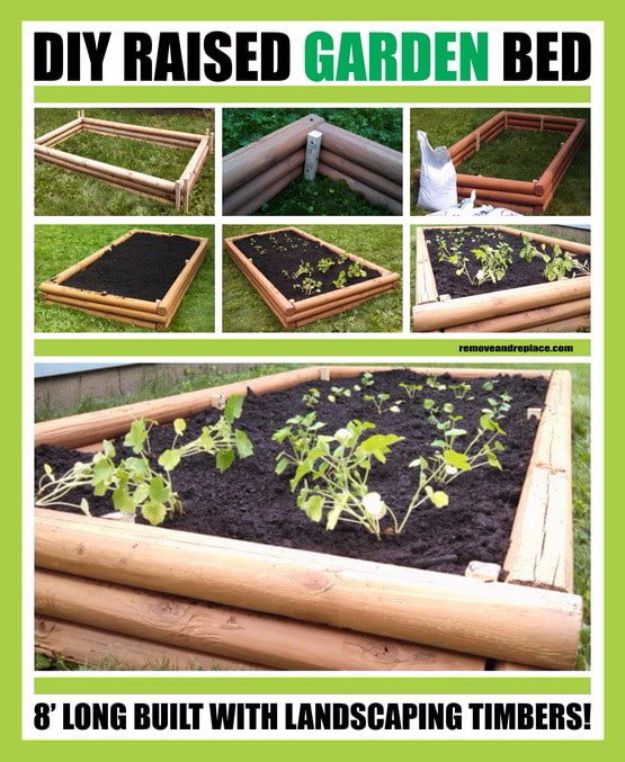 DIY Garden Beds - DIY Raised Garden Bed With Landscaping Timbers - Easy Gardening Ideas for Raised Beds and Planter Boxes - Free Plans, Tutorials and Step by Step Tutorials for Building and Landscaping Projects - Update Your Backyard and Gardens With These Cheap Do It Yourself Ideas http://diyjoy.com/diy-garden-beds