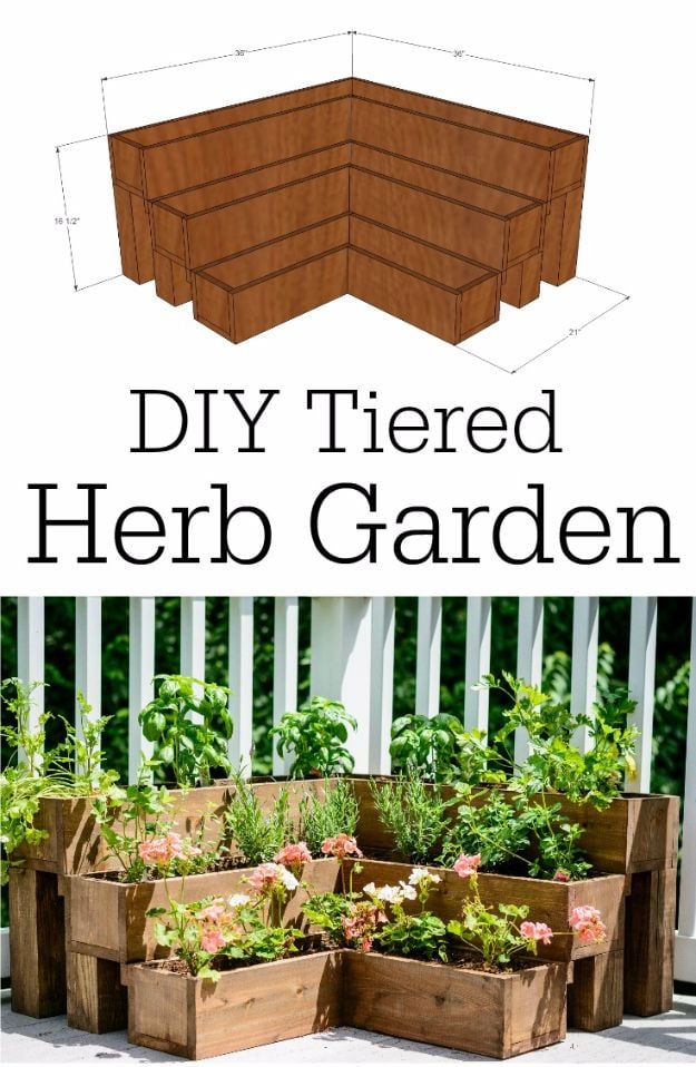 DIY Garden Beds - DIY Tiered Herb Garden - Easy Gardening Ideas for Raised Beds and Planter Boxes - Free Plans, Tutorials and Step by Step Tutorials for Building and Landscaping Projects - Update Your Backyard and Gardens With These Cheap Do It Yourself Ideas http://diyjoy.com/diy-garden-beds