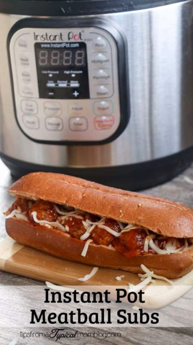Instant Pot Recipes - Easy Instant Pot Meatball Subs - Easy Healthy Family Recipe Ideas for Instant Pot - Chicken, Brisket, Beef, Paleo, Low Carb, Vegetarian, Pork, Keto and Vegan - Pressure Cooking and Pressure Cooker Foods - Breakfast, Lunch and Dinner Ideas work With Weight Watchers and Whole 30 Diets http://diyjoy.com/instant-pot-recipes