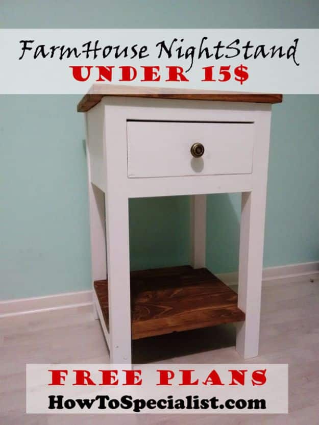 DIY Nightstands for the Bedroom - Farmhouse Nightstand Under $15 - Easy Do It Yourself Bedside Tables and Furniture Project Ideas - Thrift Store Makeovers For Your Room and Bed Side Night Stand - Storage for Books and Remotes, Cute Shabby Chic and Vintage Decor - Step by Step Tutorials and Instructions http://diyjoy.com/diy-nightstands-bedroom