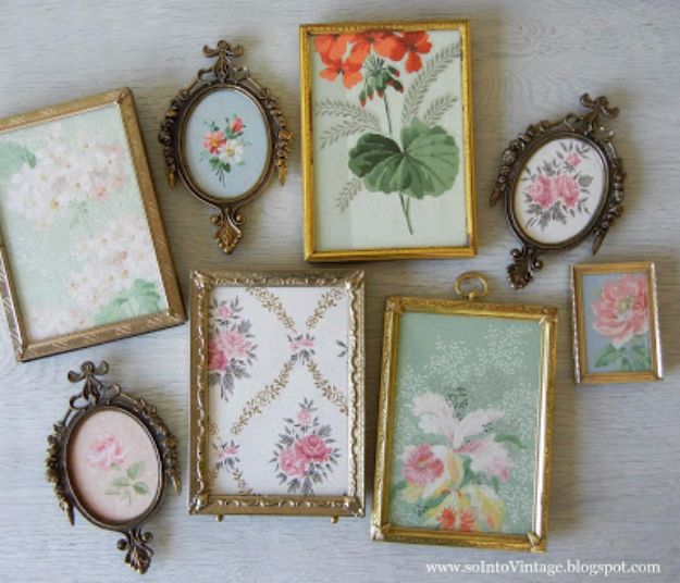 DIY Ideas for Wallpaper Scraps - Framed Vintage Wallpaper Art - Cute Projects and Easy DIY Gift Ideas to Make With Leftover Wall Paper - Fun Home Decor, Homemade Wall Art Idea Tutorials, Creative Ways to Use Old Wallpapers - Cool Crafts for Men, Women and Teens http://diyjoy.com/diy-ideas-wallpaper-scraps