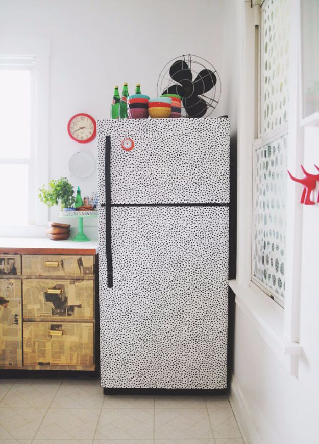 DIY Ideas for Wallpaper Scraps - Freshen Up your Fridge - Cute Projects and Easy DIY Gift Ideas to Make With Leftover Wall Paper - Fun Home Decor, Homemade Wall Art Idea Tutorials, Creative Ways to Use Old Wallpapers - Cool Crafts for Men, Women and Teens http://diyjoy.com/diy-ideas-wallpaper-scraps