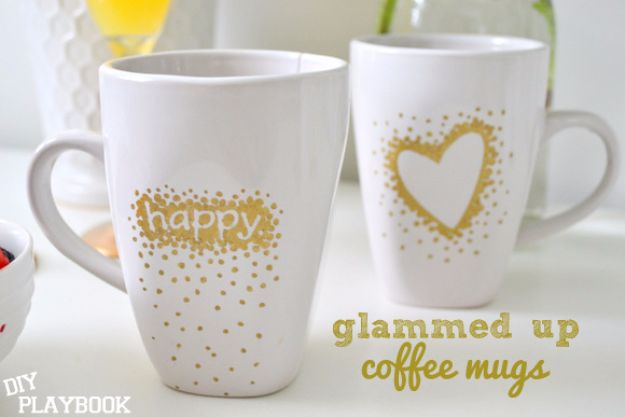 DIY Coffee Mugs - Glammed Up Coffee Mugs - Easy Coffee Mug Ideas for Homemade Gifts and Crafts - Decorate Your Coffee Cups and Tumblers With These Cool Art Ideas - Glitter, Paint, Sharpie Craft, Nail Polish Water Marble and Teen Projects #diygifts #easydiy