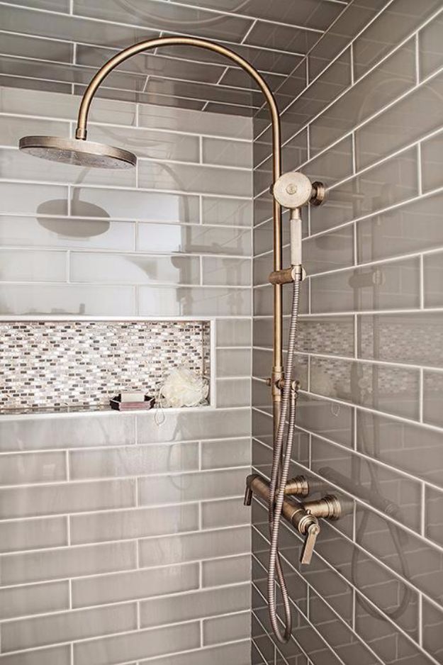 DIY Tile Ideas - Gray Shower Tiles - Creative Crafts for Bathroom, Kitchen, Living Room, and Fireplace - Awesome Shower and Bathtub Ideas - Fun and Easy Home Decor Projects - How To Make Rustic Entryway Art #homeimprovement #diy