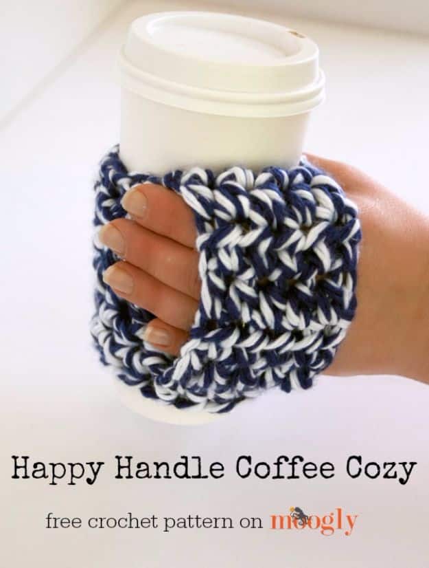 DIY Ideas for The Coffee Lover - Happy Handle Coffee Cozy - Easy and Cool Gift Ideas for People Who Love Coffee Drinks - Coaster, Cups and Mugs, Tumblers, Canisters and Do It Yourself Gift Ideas - Gift Jars and Baskets, Fun Presents to Make for Mom, Dad and Friends http://diyjoy.com/diy-ideas-coffee-lover