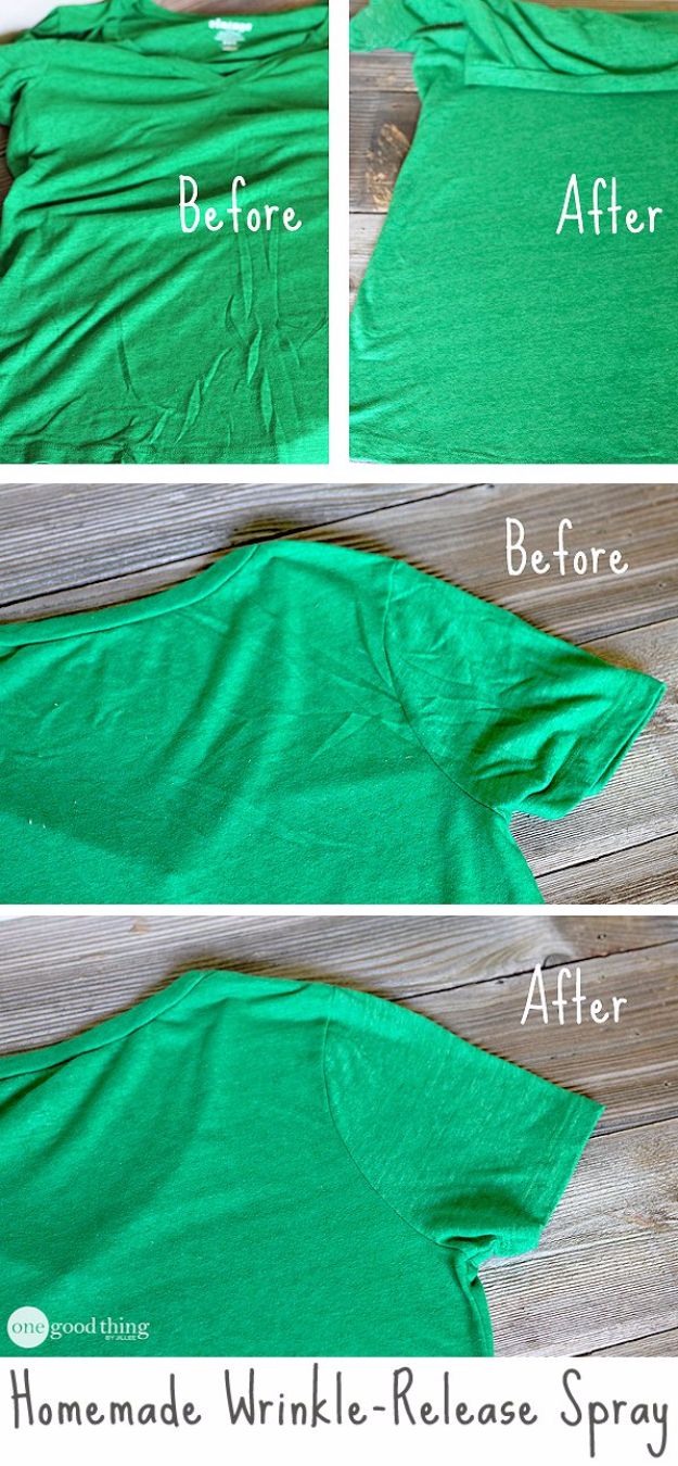 Clothes Hacks - Homemade Wrinkle Release Spray - DIY Fashion Ideas For Women and For Every Girl - Easy No Sew Hacks for Men's Shirts - Washing Machines Tips For Teens - How To Make Jeans For Fat People - Storage Tips and Videos for Room Decor http://diyjoy.com/diy-clothes-hacks