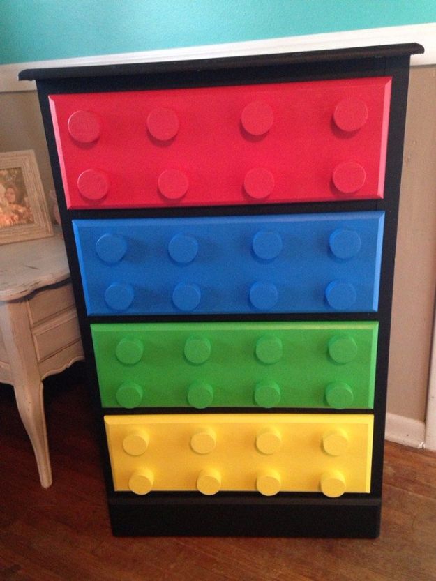 DIY Dressers - Lego Themed Dresser - Simple DIY Dresser Ideas - Easy Dresser Upgrades and Makeovers to Create Cool Bedroom Decor On A Budget- Do It Yourself Tutorials and Instructions for Decorating Cheap Furniture - Crafts for Women, Men and Teens http://diyjoy.com/diy-dresser-ideas