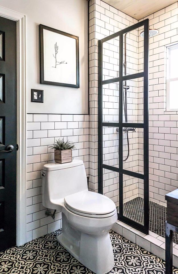 DIY Tile Ideas - Manhattan Chic Black And White Tiling - Creative Crafts for Bathroom, Kitchen, Living Room, and Fireplace - Awesome Shower and Bathtub Ideas - Fun and Easy Home Decor Projects - How To Make Rustic Entryway Art #homeimprovement #diy