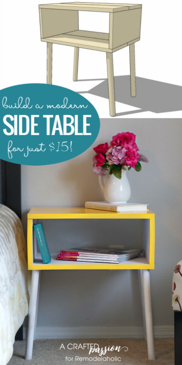 DIY Nightstands for the Bedroom - Modern Nightstand For Under $15 - Easy Do It Yourself Bedside Tables and Furniture Project Ideas - Thrift Store Makeovers For Your Room and Bed Side Night Stand - Storage for Books and Remotes, Cute Shabby Chic and Vintage Decor - Step by Step Tutorials and Instructions http://diyjoy.com/diy-nightstands-bedroom