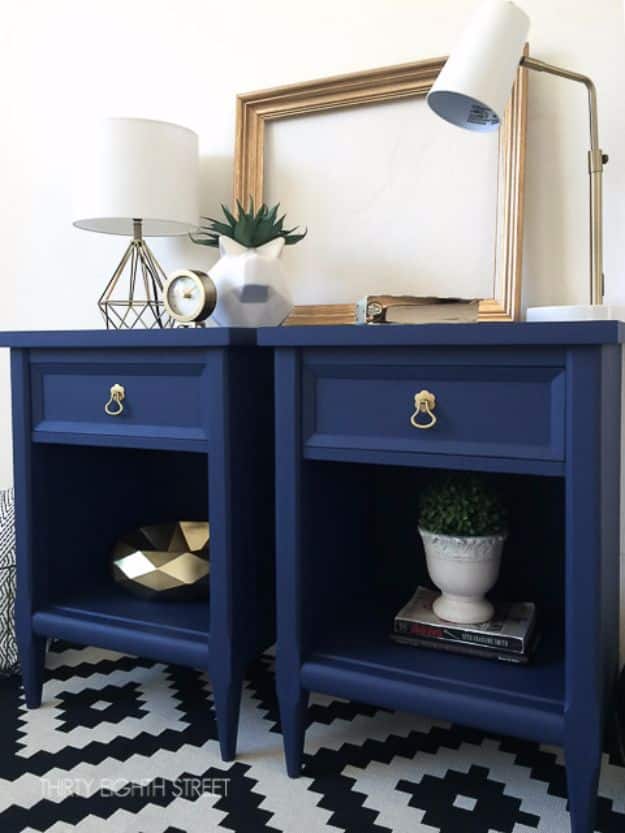 DIY Nightstands for the Bedroom - Modern Painted Nightstands - Easy Do It Yourself Bedside Tables and Furniture Project Ideas - Thrift Store Makeovers For Your Room and Bed Side Night Stand - Storage for Books and Remotes, Cute Shabby Chic and Vintage Decor - Step by Step Tutorials and Instructions http://diyjoy.com/diy-nightstands-bedroom