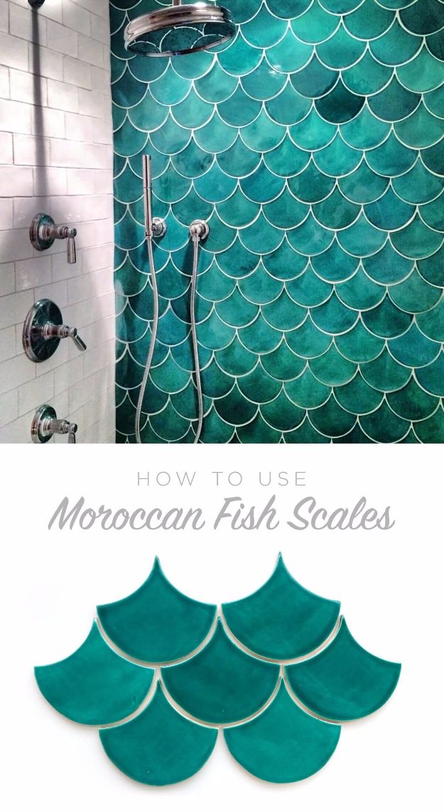 DIY Tile Ideas - Moroccan Fish Scales - Creative Crafts for Bathroom, Kitchen, Living Room, and Fireplace - Awesome Shower and Bathtub Ideas - Fun and Easy Home Decor Projects - How To Make Rustic Entryway Art #homeimprovement #diy