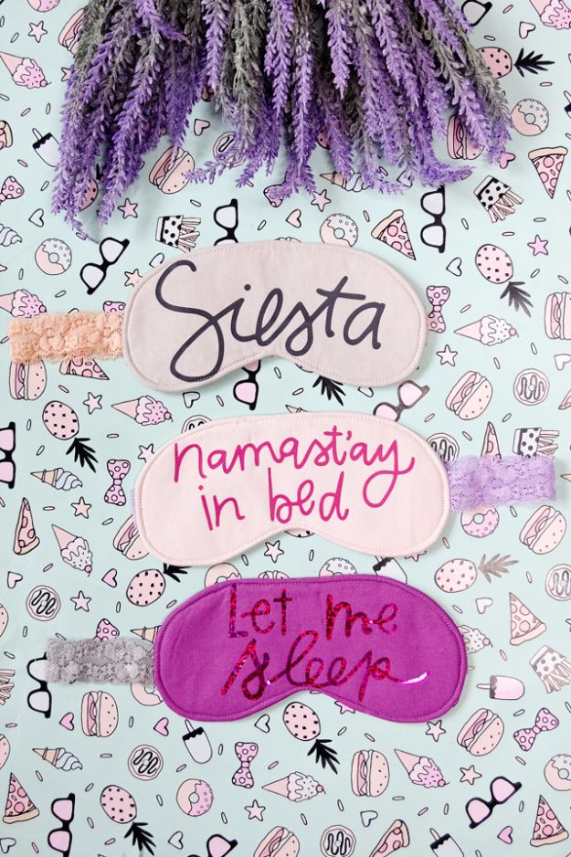 DIY Sleep Masks - Namast’ay In Bed Sleep Mask - Cute and Easy Ideas for Making a Homemade Sleep Mask - Best DIY Gift Ideas for Her - Cool Crafts To Make and Sell On Etsy - Creative Presents for Girls, Women and Teens - Do It Yourself Sleeping With Words, Accents and Fun Accessories for Relaxing   #diy #diygifts