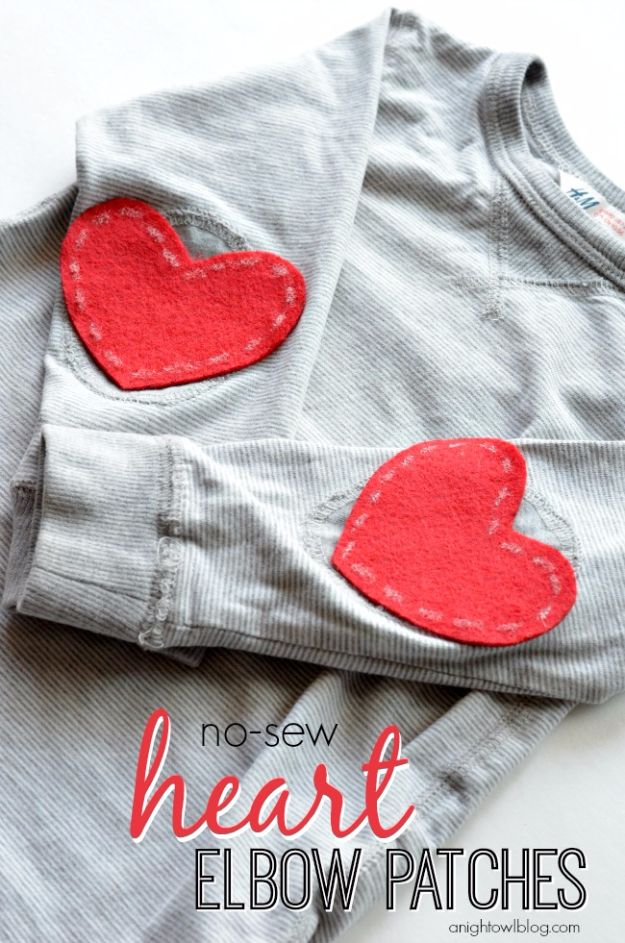 Clothes Hacks - No-Sew Heart Elbow Patches - DIY Fashion Ideas For Women and For Every Girl - Easy No Sew Hacks for Men's Shirts - Washing Machines Tips For Teens - How To Make Jeans For Fat People - Storage Tips and Videos for Room Decor http://diyjoy.com/diy-clothes-hacks