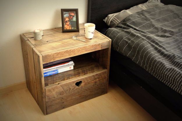 DIY Nightstands for the Bedroom - Pallet Nightstand - Easy Do It Yourself Bedside Tables and Furniture Project Ideas - Thrift Store Makeovers For Your Room and Bed Side Night Stand - Storage for Books and Remotes, Cute Shabby Chic and Vintage Decor - Step by Step Tutorials and Instructions http://diyjoy.com/diy-nightstands-bedroom