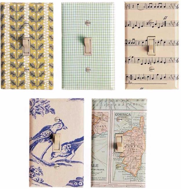 DIY Ideas for Wallpaper Scraps - Papered Switch Plates - Cute Projects and Easy DIY Gift Ideas to Make With Leftover Wall Paper - Fun Home Decor, Homemade Wall Art Idea Tutorials, Creative Ways to Use Old Wallpapers - Cool Crafts for Men, Women and Teens http://diyjoy.com/diy-ideas-wallpaper-scraps